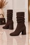 Noble Tread Suede Detailed Sheepskin Lined Thick Heeled Bellows Model Women's Boots - 5