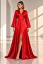 Maxi Length Long Sleeve Stylish Satin Dress with Front Slit Cou-107