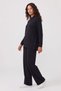 Women's Hooded Side Snap Detail Sweatshirt and Ribbed Pants Black Bottom Top Set