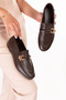 Women's Black Genuine Leather Loafer Shoes Hl.33202 Brown - 7