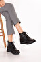Women's Genuine Leather Rubber Laced Casual Boots Nhr.237 Black - 6