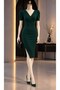 Double Breasted Collar Side Slit Dress 582907   Zumrut