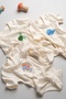 Set of 3 100% Cotton Appliqued and Embroidered Baby and Kids Bodysuits & Bodysuits (Cream) - 3