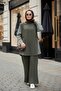 Liora Women's Two-Piece Hijab Set – Cotton Two-Thread Shirt with Detailing - Dark Khaki Green - 4