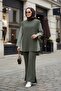 Liora Women's Two-Piece Hijab Set – Cotton Two-Thread Shirt with Detailing - Dark Khaki Green