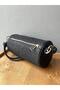 Black Straw Cylinder Model Women's Handbag with Leather Strap Hand and Shoulder Bag