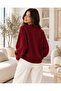 Burgundy Crew Neck Oversize Knitwear Women's Sweater - 3