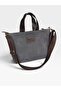 Mini Size Zippered Waxed Canvas Anthracite (with Brown Leather Details) Handbag / Crossbody Bag