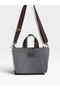 Mini Size Zippered Waxed Canvas Anthracite (with Brown Leather Details) Handbag / Crossbody Bag - 4