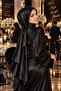 Chiffon Satin Lycra Black Non-Slip Shawl, Shiny Surface Silky Touch - 2