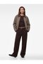 Long Sleeve Faux Leather Collared Pocketed Zippered Plaid Oversized Bomber Jacket