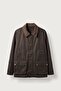 Men's relaxed fit waxed jacket with contrast collar - brown