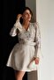 Floral Patterned V-Neck Belted Mini Satin Dress - 6