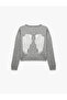 Wool Blend Crew Neck Long Sleeve Knit Sweater with Angel Motif on the Back - 7