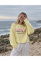 Women's New York City Text Printed Yellow Crew Neck Long Sleeve Oversize Crop Sweatshirt