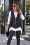 Women's Long Sleeve Asymmetrical Cut Blouse and Asymmetrical Cut Zipper Detail Leather Vest Double Set