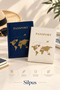 Passport Cover Leather Navy Blue White 2 Pieces. - 2