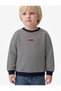 Label Detailed Shirred Crew Neck Long Sleeve Oversize Striped Sweatshirt - 3
