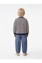 Label Detailed Shirred Crew Neck Long Sleeve Oversize Striped Sweatshirt - 2