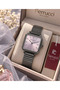 Brand Smoked Color Steel Cord Mini Square Case Women's Wrist Watch+Nazar Beaded Bracelet - 2