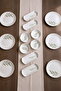 Botanical Green Camellia Leaf Patterned Luxury Ceramic 14 Piece Breakfast Set for 6 People