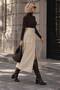 Women's Clothing High Waist Buckle Belted Pleated Slit Detail Skirt - Stone - m