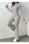 Women's Long Sleeve Hooded Front Zipper Ribbed Knit Blouse and Pants Double Suit - 4