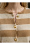 Women's Striped Crew Neck Gold Buttoned Knitwear Knitted Cardigan Jacket - 3