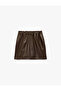 Faux Leather Skirt with Pockets, Elastic Waist and Ruffles - 6