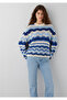 Navy Blue Jacquard Sweater Regular Fit / Normal Cut 1710974-91041 - 3