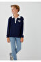 Logo Printed Navy Blue Polo Sweatshirt 6S10185-84371
