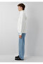 Patch Embroidered Semi-Zipper Ecru Sweatshirt 10613 - 4