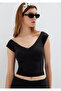 Collar Detailed V-Neck Black T-Shirt Fitted / Bodycon Cut 1614390-900 - 3