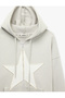 Three-Thread Embroidered Star Embellished Kangaroo Pocket Hooded Zippered Oversize Sweatshirt - 7