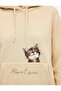 Long Sleeve Pocketed Three Thread Ribbed Cat Embroidered Hooded Sweatshirt - 5