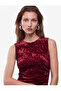 Slim Fit Crew Neck Draped Sleeveless Textured Velvet Midi Dress - 3