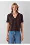 Lace Detailed Buttoned Brown T-Shirt Semi Slim Fit / Semi Narrow Cut 1614134-70236 - 3