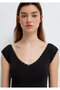 Collar Detailed V-Neck Black T-Shirt Fitted / Bodycon Cut 1614390-900 - 7
