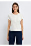 Ecru T-Shirt with Pockets and Half Buttons Fitted / Bodycon Cut 1613978-70048 - 4