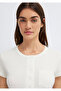 Ecru T-Shirt with Pockets and Half Buttons Fitted / Bodycon Cut 1613978-70048 - 7