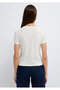 Ecru T-Shirt with Pockets and Half Buttons Fitted / Bodycon Cut 1613978-70048 - 6