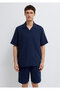 Short Sleeve Navy Blue Muslin Shirt Regular Fit / Normal Cut 0211532-70497 - 3
