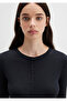 Button Detailed Black Long Sleeve T-Shirt Slim Fit / Narrow Cut 1613652-80022 - 5