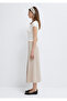 Linen Blend Beige Midi Skirt 1310849-70137 - 4