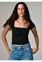Square Neck Black T-Shirt Fitted / Bodycon Cut 1614388-900