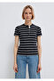 Half Button Striped Navy Blue T-Shirt Fitted / Bodycon Cut 1613713-90696 - 4