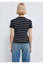 Half Button Striped Navy Blue T-Shirt Fitted / Bodycon Cut 1613713-90696 - 6