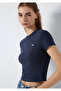 Logo Printed Navy Blue Crop T-Shirt Crop / Short Cut 1613848-85315