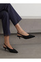 Women's Pointed Toe Open Back Thin Heeled Shoes 0012260 Black Suede - 2