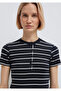 Half Button Striped Navy Blue T-Shirt Fitted / Bodycon Cut 1613713-90696 - 7